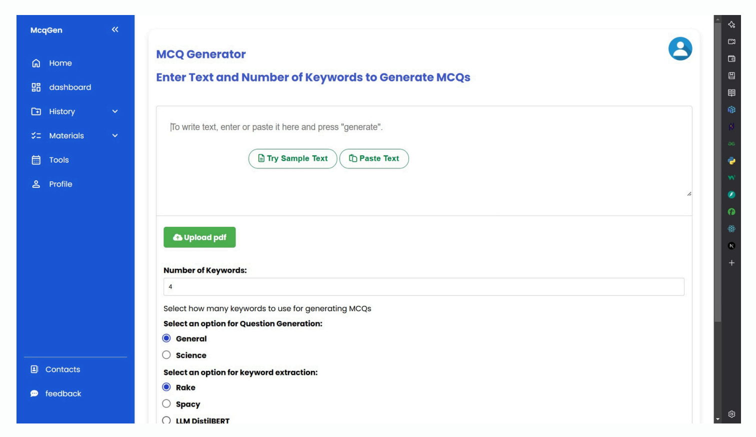 MCQ Generation Interface